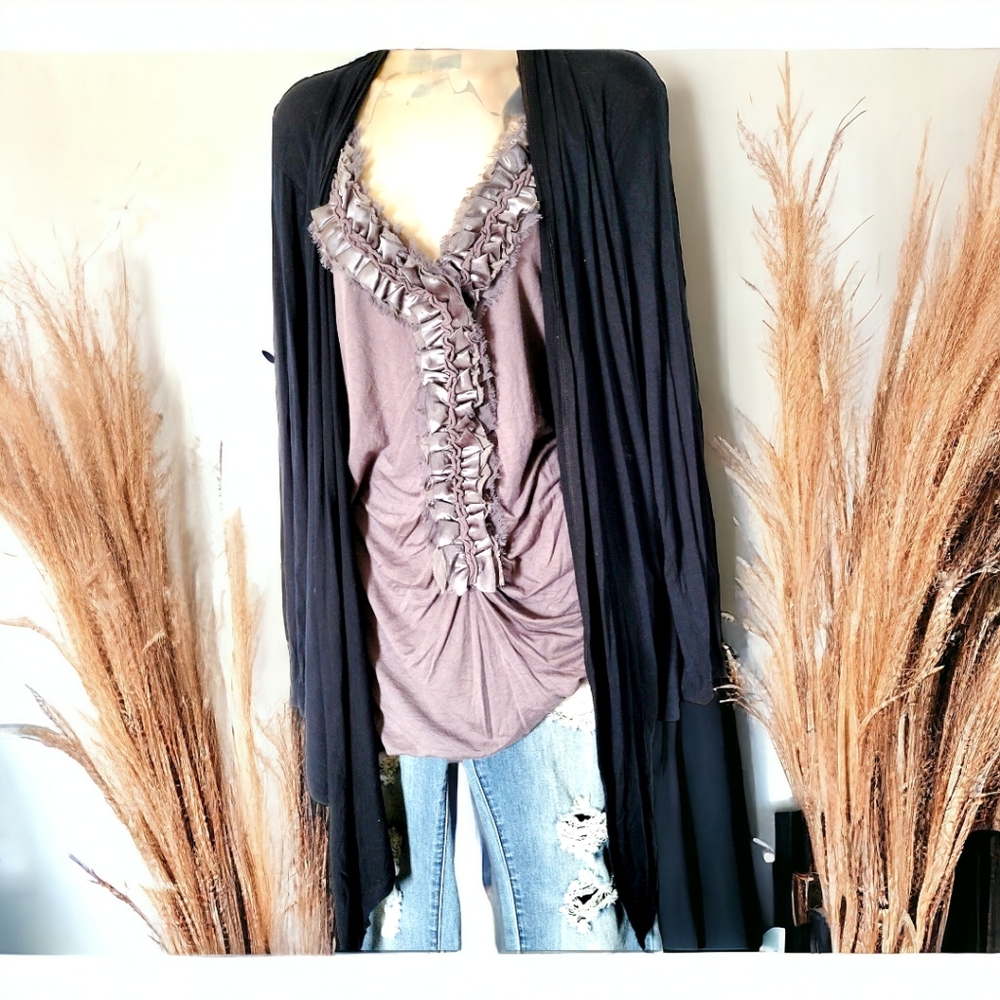 Oversized slouchy fringed boho tunic in light purple design history size 1x
